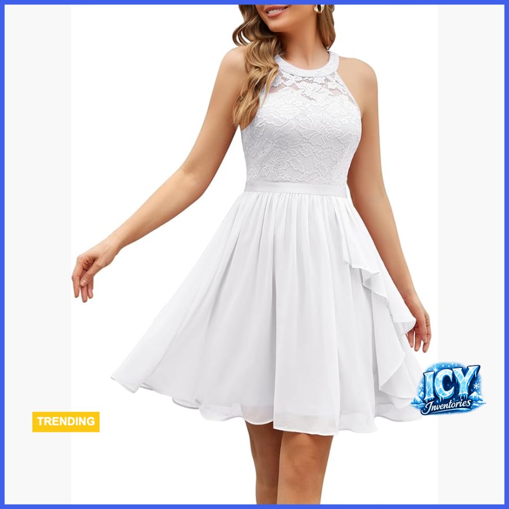 Halter Sleeveless Cocktail Dress With Ruffle A-Line Silhouette